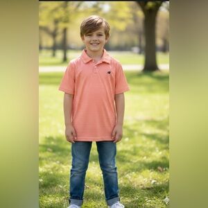 New Balance- Orange Striped T-shirt Collared (size 10)